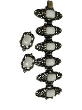 Vintage Victorian Revival Opalescent Opal Cabuchon Faux Pearl Bracelet Earrings