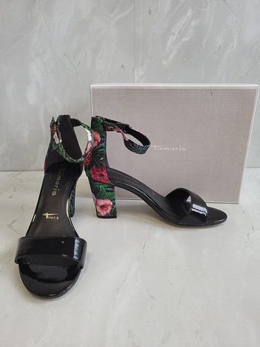 Tamaris black patent floral - black,