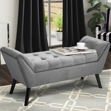 Grey Velvet Upholstered Bench