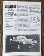 **TRIUMPH SPITFIRE AUTO TEST REPORT-6 SHEETS Mk1V SPITFIRE 1,296cc ENGINE**GC