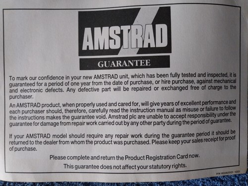Vintage amstrad guarantee - 2,