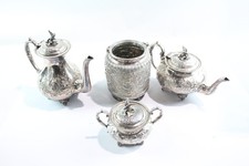 John Turton Silver Plate Tea Set Floral Detail w/ Biscuit Tin 2873g