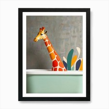 Giraffe In Bathtub 2 Art Print