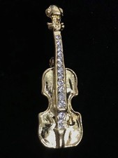 Stunning Gold Crystal Violin Brooch
