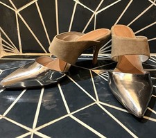 Next Silver Sued Kitten Heel Shoes, Size 5.5 38.5