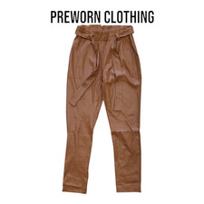 O'La Voga Women's Brown Faux Leather Trousers and Belt Small