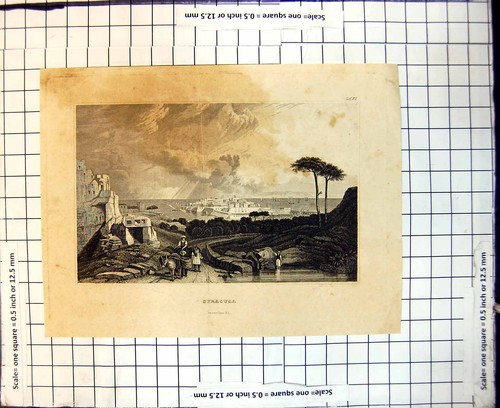 Original old antique print - old,