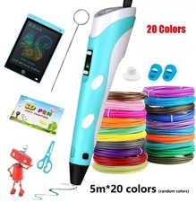 3D Printing Pen Set 20 Colours PLA Filament Doodle Printer Drawing DIY Kids Gift