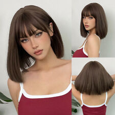 Bob Straight Heat Resistant Synthetic Hair Cosplay Wigs With Fringe Dark brown