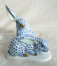 Herend Rabbits 5332 Blue Fishnet on white base. Large 14.5cm. Perfect