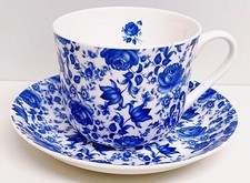 Delft Blue Cup & Saucer 450ml Jumbo Breakfast Fine Bone China Flowers Floral Set
