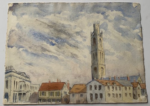 Antique painting gothic church - antique,