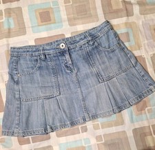 Dorothy Perkins Light Blue Denim Pleated Flared Micro Mini Skirt - Size 14