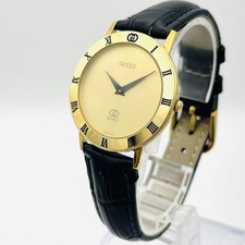 GUCCI 3001M Gold Dial Quartz Men's Watch 3.3cm Wrist 17cm