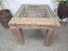Vintage Reclaimed Indian Solid Wooden Iron Lattice Coffee Side Table Plant Stand