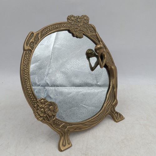 Vintage brass table mirror - brass, art
