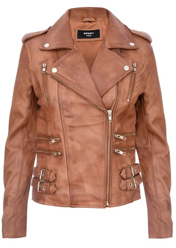 Ladies leather biker jacket - ladies,
