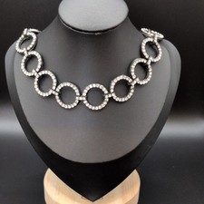 ZARA Gunmetal Toned Sparkly Rhinestone Circle Choker Necklace 12"+3" extender 