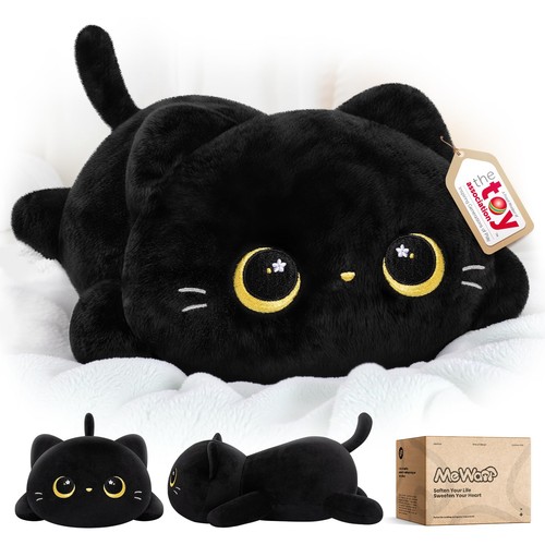Black cat plush pillow cute - black,