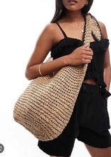 New Look stripe slouch raffia tote bag In Black