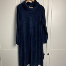Cotton Traders Corduroy Dress Womens Size UK 14 Navy Blue New Long Sleeves Midi
