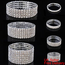 7 ROW Sparkle Stretch Bracelet Silver Diamante Elastic Bling Chain Bracelet Band