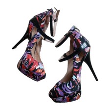 Very High Heels Abstract Print Colorful Unique Size 10 6" Black Heels by Liliana