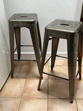 Pair of Tolix  Style Bar Stools Chair Industrial Metal Kitchen Bistro Stool x 2