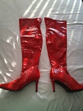 New Red Patent  Thigh Boots Size Uk 9 =Eu 42.