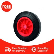 Premium 180mm Solid Rubber Trolley Wheel Red Plastic Centre 1/2" Bore UK Seller