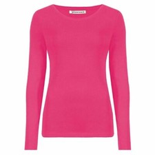 LADIES PLAIN TSHIRT WOMANS LONG SLEEVE SCOOP NECK T SHIRT TOP PLUS SIZE UK 8-26