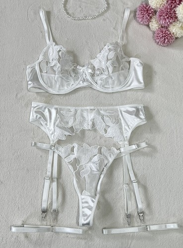 White floral lingerie - white, set