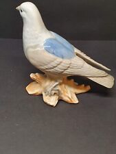 Vintage White & Blue Porcelain Dove Figurine on a Brown Plinth - Made in Taiwan