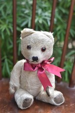 Vintage 1930s English Mohair Teddy Bear 30cm, Fully Jointed, Glass Eyes, Rexine