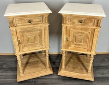 Antique French Oak Bedside Tables Pair Marble Top Cupboards Cabinets LOT 3922