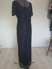 Vintage Frank Usher Black Sequin Embellished Long Maxi Dress Ball Gown S 8 10