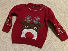 New Next Rudolph Pom Pom Nose Red Winter Christmas Xmas Jumper Age 3-4 Years