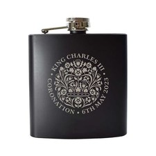Engraved Novelty Coronation of the King Black Hip Flask