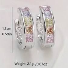 Pastel Faux Gem Silver Coloured Hoop Metal Earrings - New In Plastic Pouch