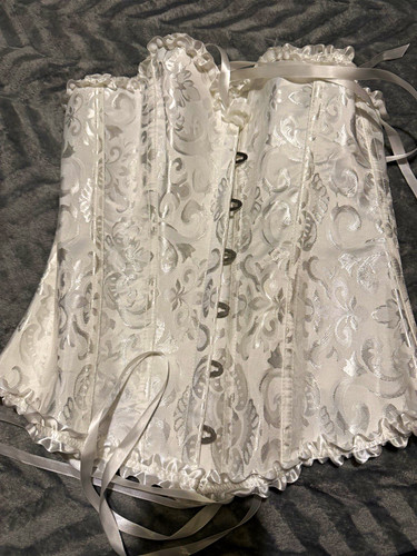 White floral satin overbust - satin,