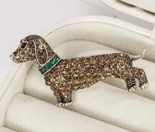 Beautiful Rhinestone Sausage Dog Dachshund Brooch Shawl Pin Jewellery Puppy Gift
