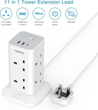 Tower Extension Lead 10M with USB C Slots, TESSAN 8 Way Multi Plug RRP £35.99