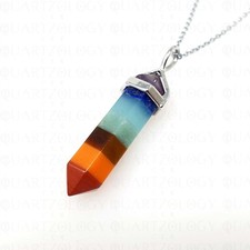 7 Chakra Necklace Point Cut Crystal Pillar Pendant 925 Sterling Silver Chain UK