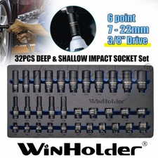 32Pc DEEP & SHALLOW IMPACT HEX SOCKET Set 6pt 3/8" Drive 7mm-22mm EVA foam Tray