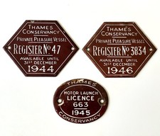 Thames Conservancy enamel Private Pleasure Vessel & Motor Launch licence plates