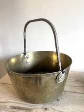 Large Antique Brass Jam Pan Preserve Pot Swing Iron Handle Cooking Pot Heavy