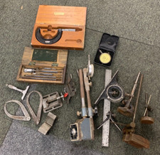 Used engineering tools mag bases scribing block caliper micrometer protractor