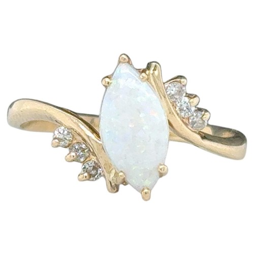 14k yellow gold marquise - gold, opal