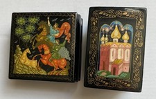 Vintage Kholui Lacquer Painting Miniature Russian Box Signed x 2
