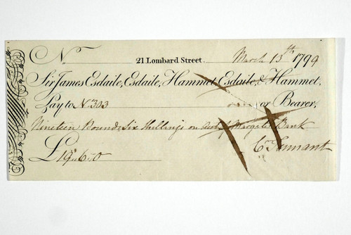 Georgian cheque 1799 sir - sir, james